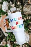 White MERRY AND BRIGHT Graphic 304 Stainless Steel Cup 40oz