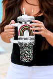 White MERRY CHRISTMAS Leopard Rainbow Printed Thermos Cup