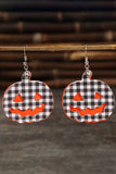 Multicolour Plaid Pumpkin Shape Halloween Drop Earrings