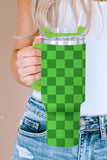 Green Plaid Print Stainless Cup with Straw & Lid