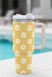 Yellow Daisy Print Handle Stainless Steel Portable Cup 1200ml