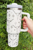 White Animal Horn Printed Stainless Tumbler With Lid And Straw
