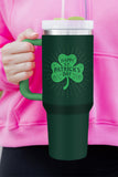 Dark Green Clover Print Stainless Tumbler with Straw & Lid