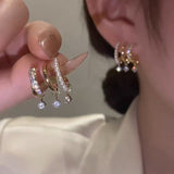 Korean New Style Zircon Pearl Multi-layer Geometric Earrings for Women Crystal Dangle Earring Fashion Jewelry Party Gifts